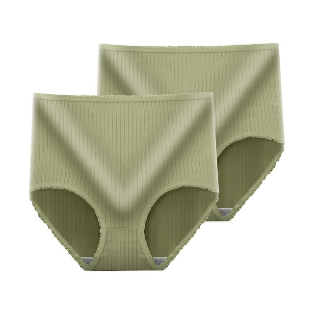 2 PCS Womens High Waisted Briefs Underwear Soft Stretch Ribbed Panties Full Coverage Ladies No Show Briefs M