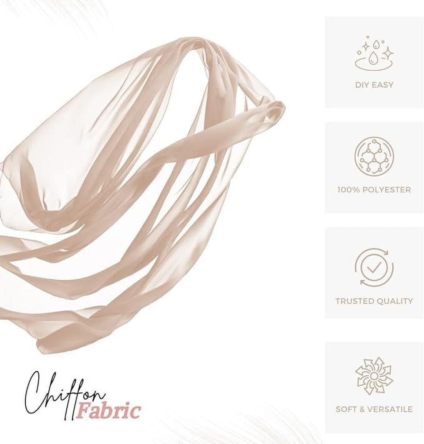 FabricLA 100% Polyester Chiffon Fabric - 58/60" Inches (152 CM) Wide - Lightweight Chiffon Sheer Fabric - Perfect for Venue, DIY & Wedding - Chiffon Fabric by The Yard - Beige, 2 Continuous Yards