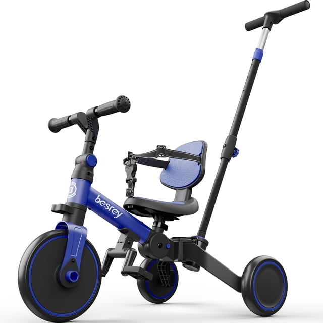 Bicicleta para niños pequeños, 4 en 1, con asa de empuje, respaldo y cinturón