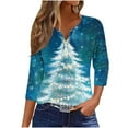 thumbnail image 2 of Mifsaly Merry Christmas Shirts Women V-Neck 3/4 Sleeve Pullover Tops 3 Buttons Xmas Tree Funny Print T-Shirts Casual Loose Festival Party Blouse 2025 Holiday Outfits, 2 of 5
