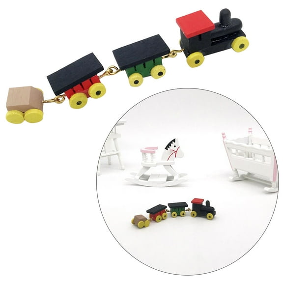 1PC Mini Wooden Train Small House Miniature Decor Ornament 1:12 Pretend Play Toy