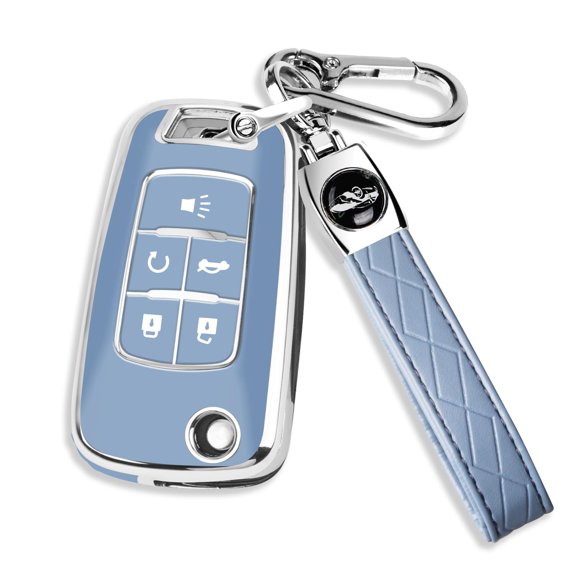 for Chevy Key Fob Cover with Keychain Soft TPU Compatible with 2010-2019 Chevy Equinox Malibu Impala Cruze Sonic Camaro 5-Buttons