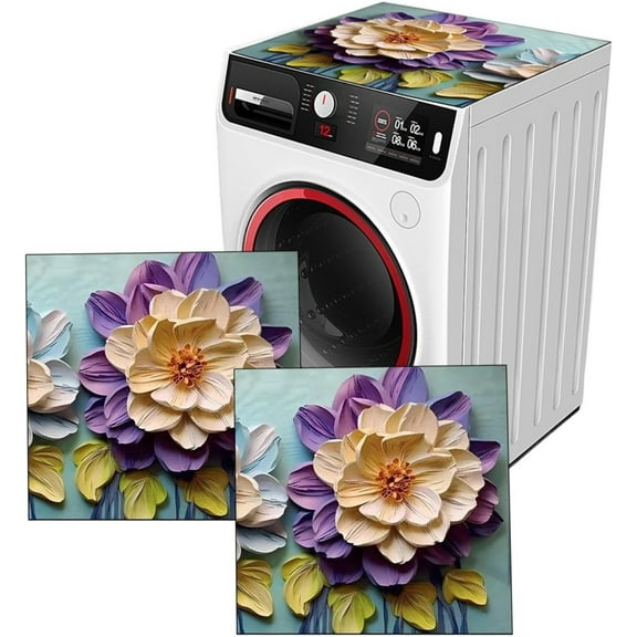 Washer and Dryer Covers for the Top, 19.7" x 23.6" Pink Purple Flowers Dust Cover Pad for Room Decoration, Non-slip Washing Machine Covers Pad for Laundry, Easy to Clean