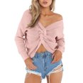 thumbnail image 2 of Lumtrix Sweaters For Women Casual V Neck Criss Cross Backless Long Batwing Sleeve Loose Knitted Sweater Pullovers Pink S, 2 of 5