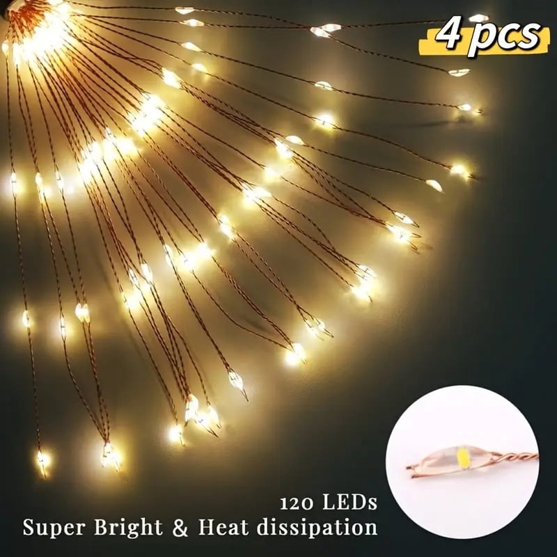 120 LED Solar Fireworks Lights, Starburst Fairy Lights with 8 Lighting Modes, IP4X, Solar Powered Pathway Lights for Patio, Yard, Christmas Holiday Decor, Plastic & Copper Material, No Feather