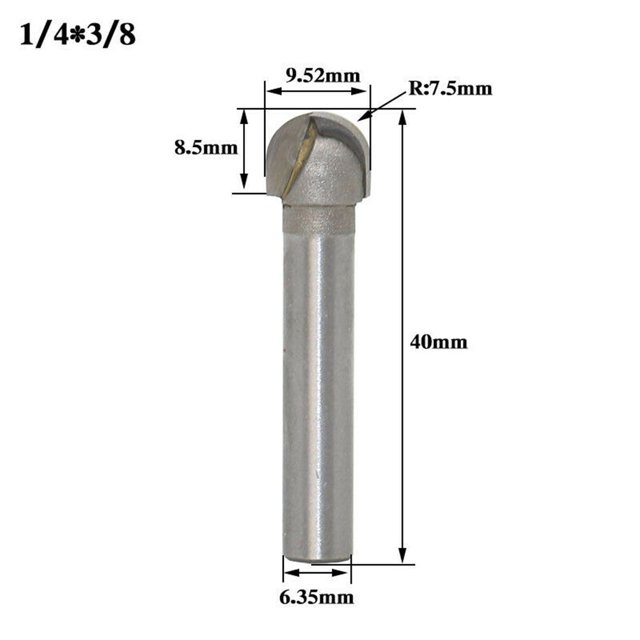 1/2" 1/4" Shank 2 Flute Round Bottom Router Bits Milling Cutter For Woodwork 1/4*3/8