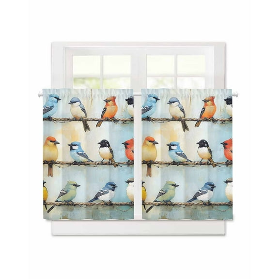 Spring Bird Short Blackout Curtains 45 Inch Long Retro Oil Painting Animal Rod Pocket Kitchen Curtains, 2 Panels Thermal Insulated Room Darkening Drapes for Bedroom, 30"W x 45"L