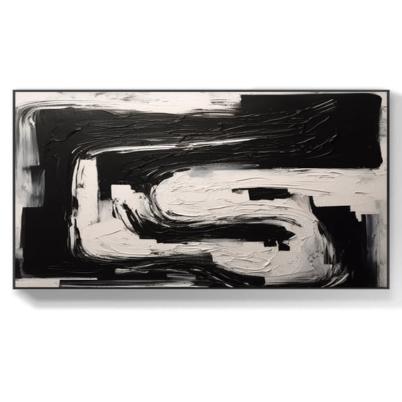 Black and white painting brown texture wall art black and white abstract art large framed wave painting black and white wall art,(41*81cm)16*32 Inches,Unstretched,Frameless