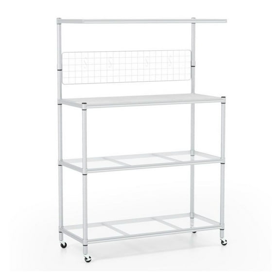 4-Tier Bakers Rack on Wheels, Adjustable Metal Kitchen Storage Shelf - Silver, 42"x18"x62", 429lbs Capacity