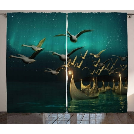 Fantasy Curtains 2 Panels Set Medieval Elf Boats And Magical