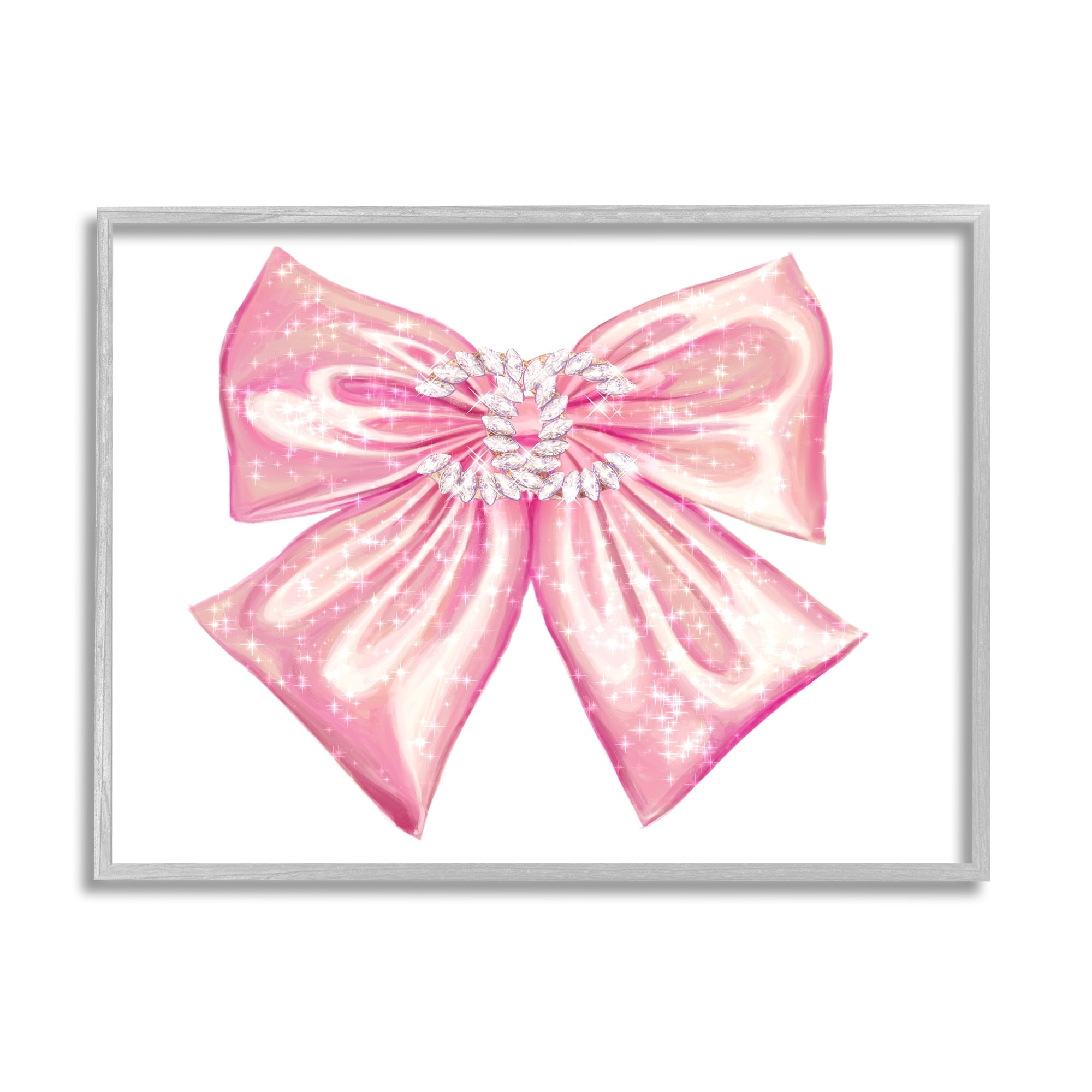 Stupell Industries Glam Diamond Glimmer Pink Fashion Design Bow Framed Wall Art, 30 x 24, Design by Ziwei Li