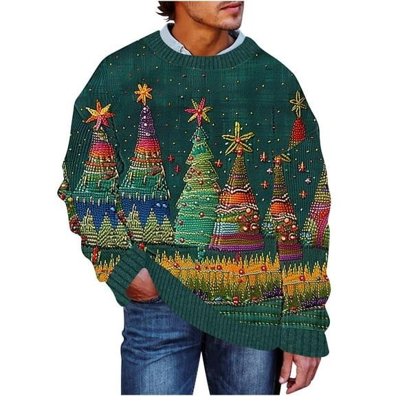 SERTG Men's Christmas Sweater Print Warm Christmas Cardigan Long Sleeve Hoodless Casual Coat Men Christmas Tops(Green,3XL)