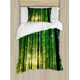 thumbnail image 1 of Forest Duvet Cover Set Twin Size, Green Woodland at Sunrise Scenic Morning Nature Environment Ecology Serenity, Decorative 2 Piece Bedding Set with 1 Pillow Sham, Green Black Yellow, by Ambesonne, 1 of 3