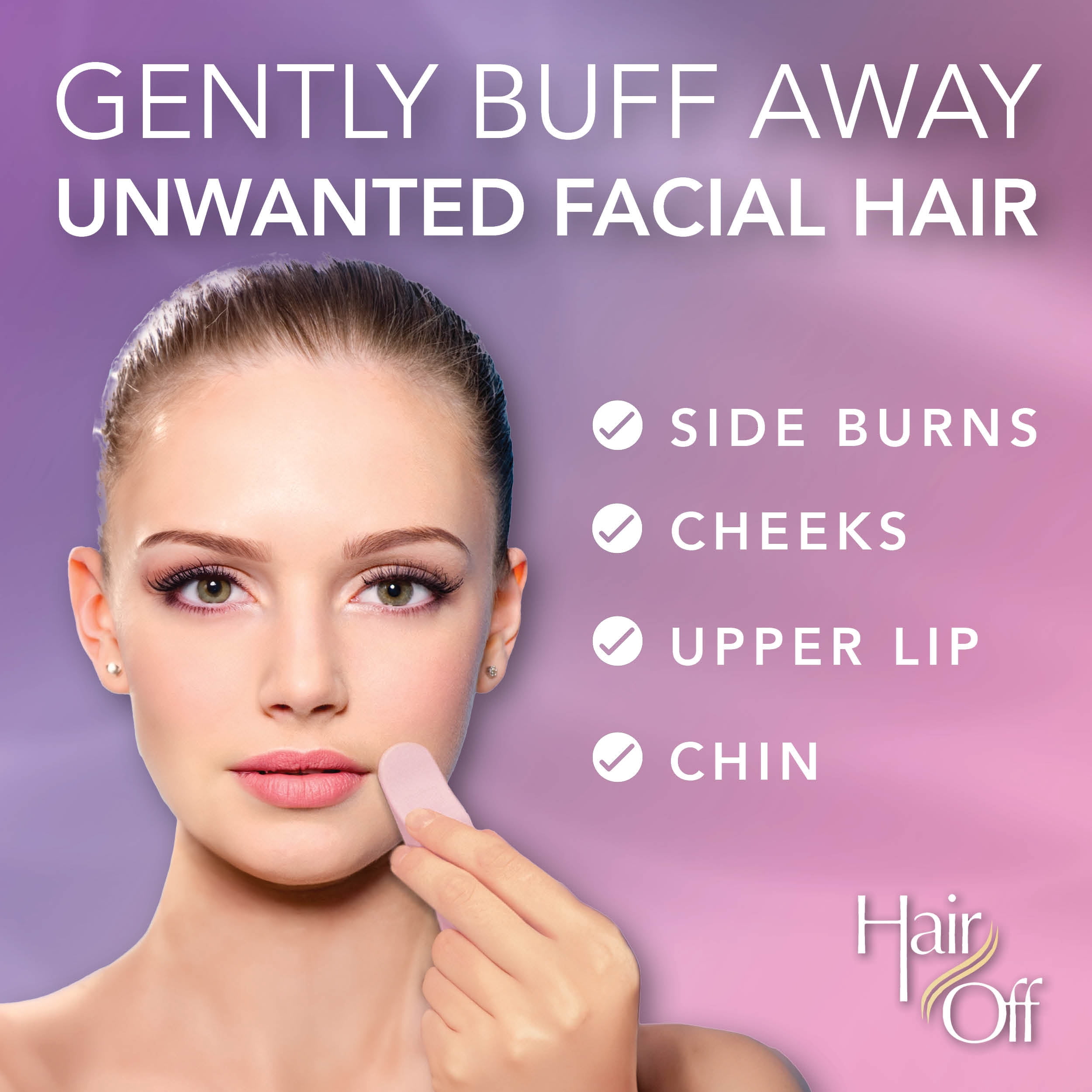 Hair Off Facial Buffer - Painless & Chemical Free Facial Hair Remover & Gentle Face Exfoliator - Hair Eraser to Slow Regrowth on Chin, Lip & Cheeks (3 Buffers Per Box)