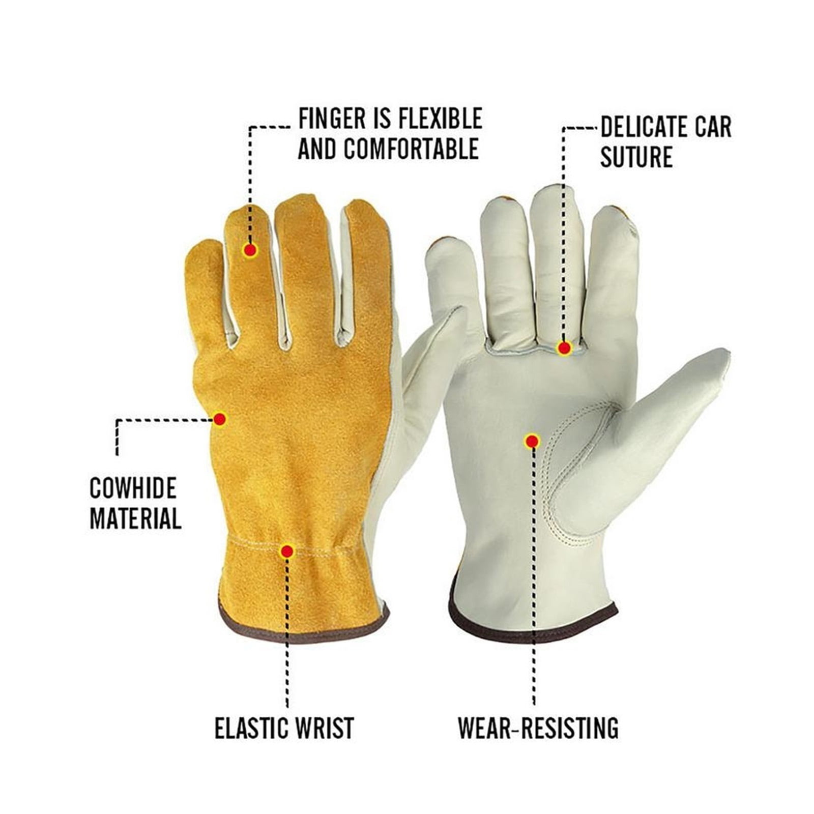Work Gloves Cowhide Leather Men Working Welding Gloves Safety Protective Garden Sports Wear-resisting Gloves ,Flexible and Comfortable