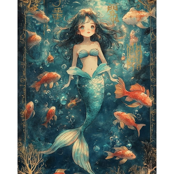 Paint by Numbers for Adults Kids Beginner Blue Sea and Golden Mermaid DIY Acrylic Painting by Numbers Kits with Brushes Acrylic Pigment Home Decoration Gifts 16 x 20 inch