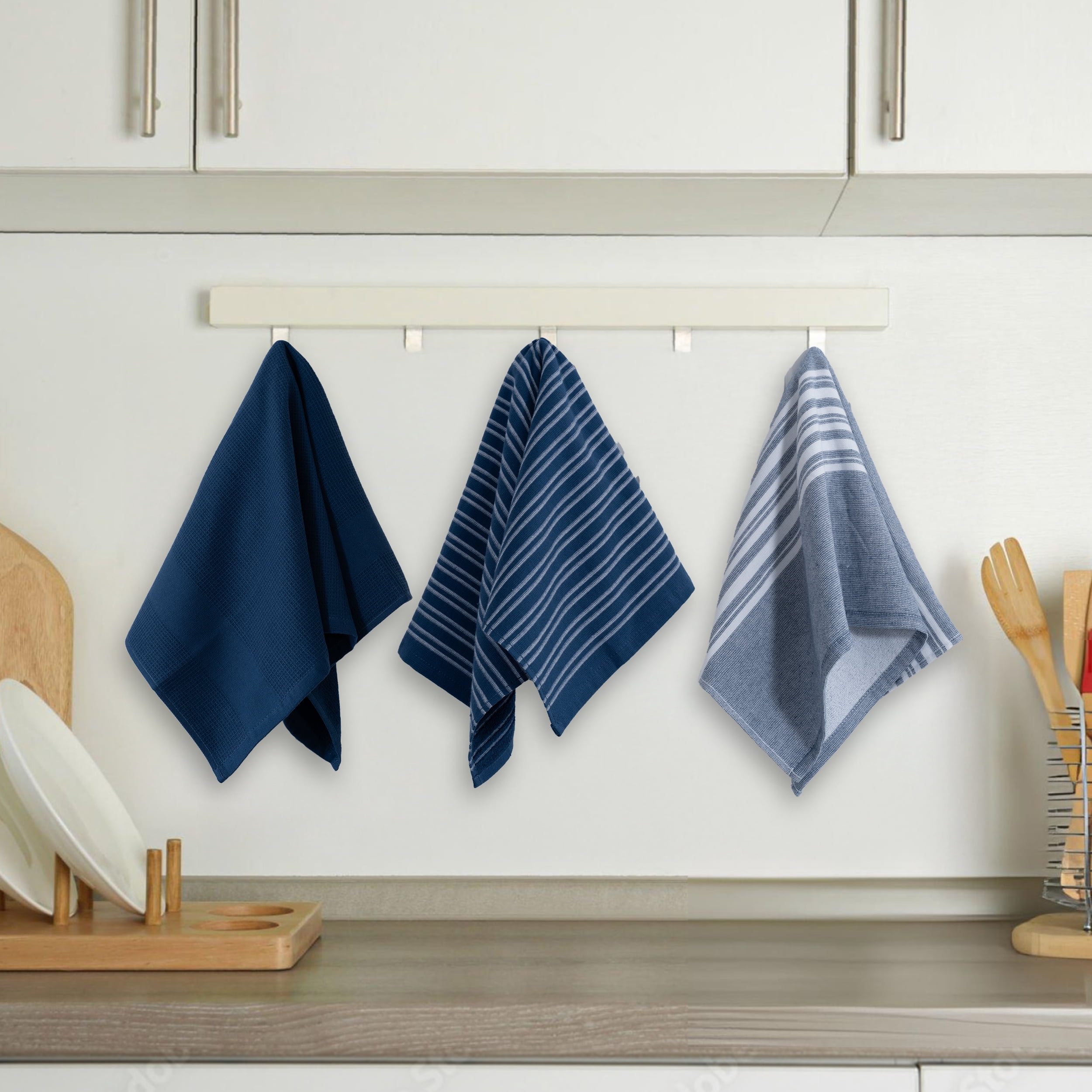 Lux Decor 6 Pack Kitchen Towels Set 16”x26” - 100% Cotton Highly Absorbent Dish Towels for Kitchen - Soft & Scratch-Free Navy Blue Hand Towels for Cleaning & Drying
