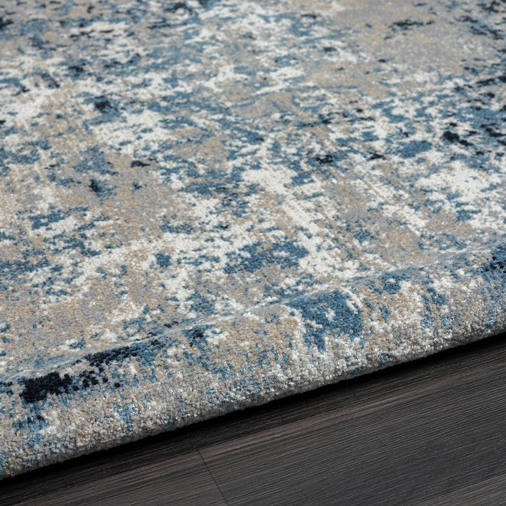 LR Home Han 5' x 7' Blue/Beige Abstract Machine Washable Indoor Area Rug