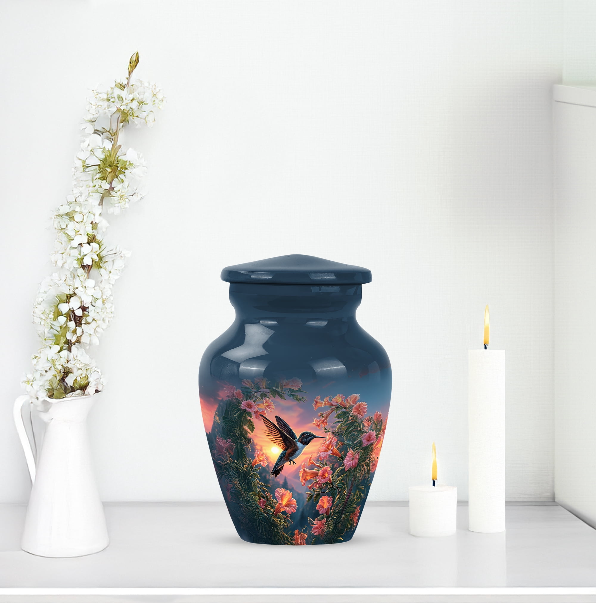 MUKTIVE Humming Bird Cremation Urn for Human Ashes Adult - keepsake Memorial Urns for Mom & Dad - Human Remains Blue Urn for Men & Women - Decorative Flower Urns for Burial - 3 Inch