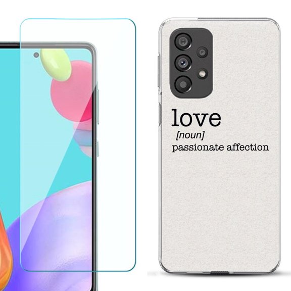 Slim-Fit Gel TPU Phone Case for Samsung Galaxy A33 5G, with Tempered Glass Screen Protector, by OneToughShield ® - Dictionary/Love