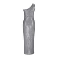 thumbnail image 2 of safuny Women's Maxi Side Split Dress Solid Sequins Shiny Trendy Dresses Sleeveless Elegant Cocktail Wedding Evening Party Holiday One Shoulder Gray L, 2 of 4