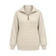 thumbnail image 5 of Klisyaur Womens Cable Knit Sweaters Long Sleeve Collared Zip Up Pullover Tops Loose Comfy Casual Warm Fall Winter Sweater, 5 of 6