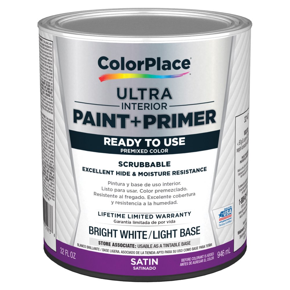 ColorPlace Ultra Interior Paint & Primer, Satin, Bright White/Light