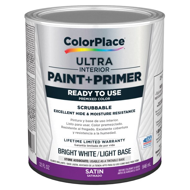 ColorPlace Ultra Interior Paint & Primer, Satin, Bright White/Light