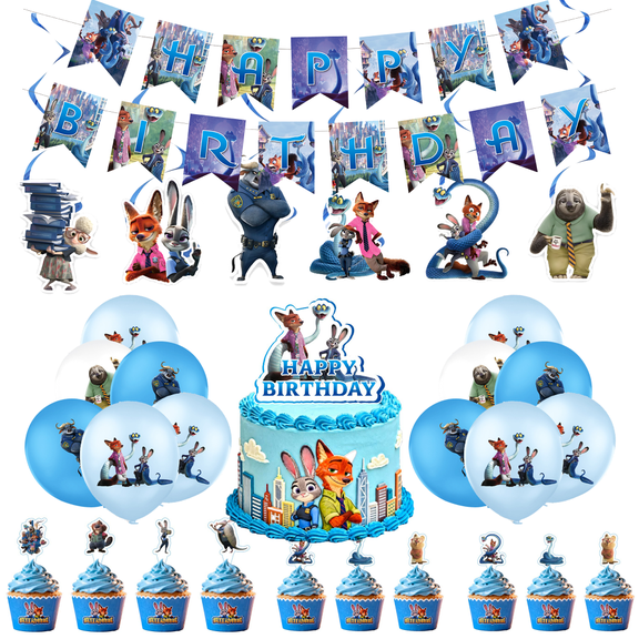Zootopia Birthday Decorations,Zootopia Party Supplies Set Include Banner, Balloons, Hanging Swirls, Cake Cupcake Toppers, Party Decor Kit.
