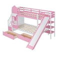 thumbnail image 7 of Kumix Twin over Twin Bunk Bed with Slide, Castle Style Bunk Bed with 2 Drawers 3 Shelves, Full Length Guardrail and Storage Staircase for Teens Adults, Wood Bunk Bed for Bedroom, Pink, 7 of 7