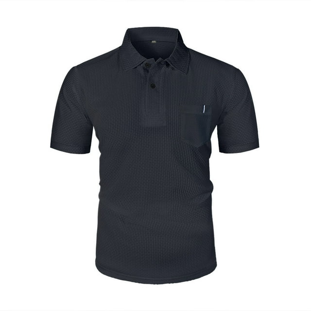 Dagugfen Tops for Men Summer Button Lapel V Neck Short Sleeve Solid Color Casual Work Tshirts with Pocket