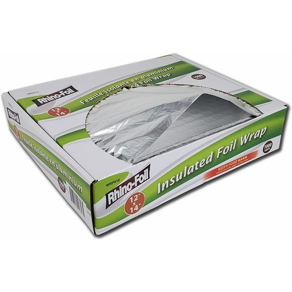 Rhino-Foil 12 x 14 Inch Insulated Foil Wrap (1000 Count), Pre-Cut Aluminum Foil Sheets Perfect for Delis, Food Trucks, Carts or Take Out