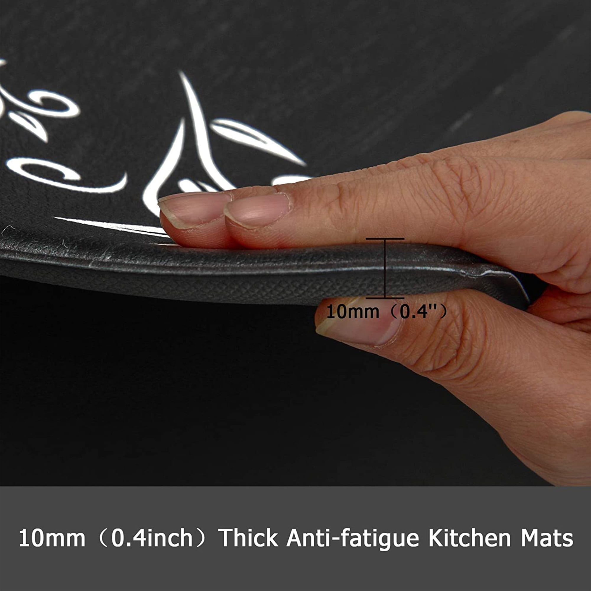 Findosom 2pcs Black Kitchen Rug Set,18"x30"+18"x47" Non-slip Anti-Fatigue Kitchen Mats Farmhouse Waterproof Kitchen Runner,Ergonomic Comfort Cushioned Standing Mat for Floor,Home,Office,Sink,Laundry