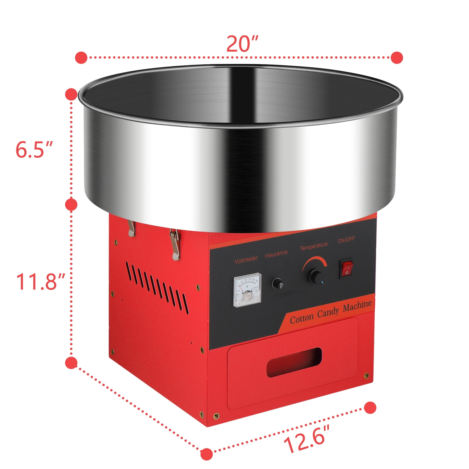 ROVSUN Cotton Candy Machine Maker 21 Inch Stainless Steel Bowl, Electric Candy Floss Maker Machine w/Sugar Scoop and Large Storage Drawer for Commercial Home Party Carnival, Red