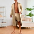 thumbnail image 5 of Mens Long Sleeve Bathrobe with Shorts Set 2 Piece Silk Robe Lounge Wear Pjs Sets Lightweight Pajamas Sleepwear Beige, XL, 5 of 5