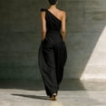 thumbnail image 4 of Npasoilc Waist Cinched Diagonally Shoulder Wide Leg Jumpsuits for Women Crew Neck Sleeveless Summer Pants, 4 of 9