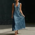 thumbnail image 3 of Ecqkame Summer Dresses for Women V Neck Sleeveless Print Casual Long Dress Flowy Lightweight Vacation Boho Dresses with Pockets Blue S, 3 of 8