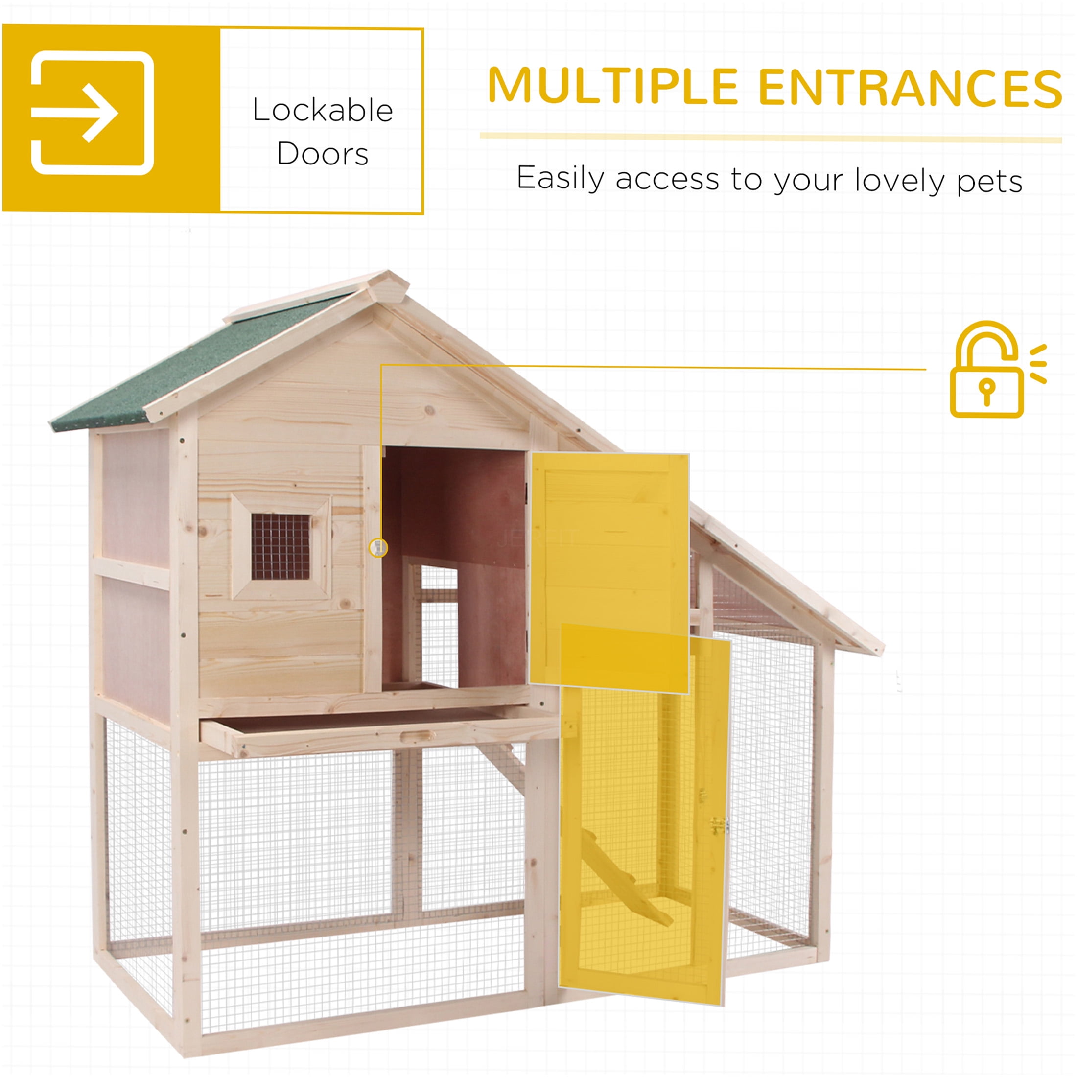 JERFIT 55 Inch Large Outdoor Rabbit Hutch with Waterproof Asphalt Roof, 2-Story Wooden Bunny Cage with Ramp & Removable Tray for Rabbits, Guinea Pigs, Small Pets