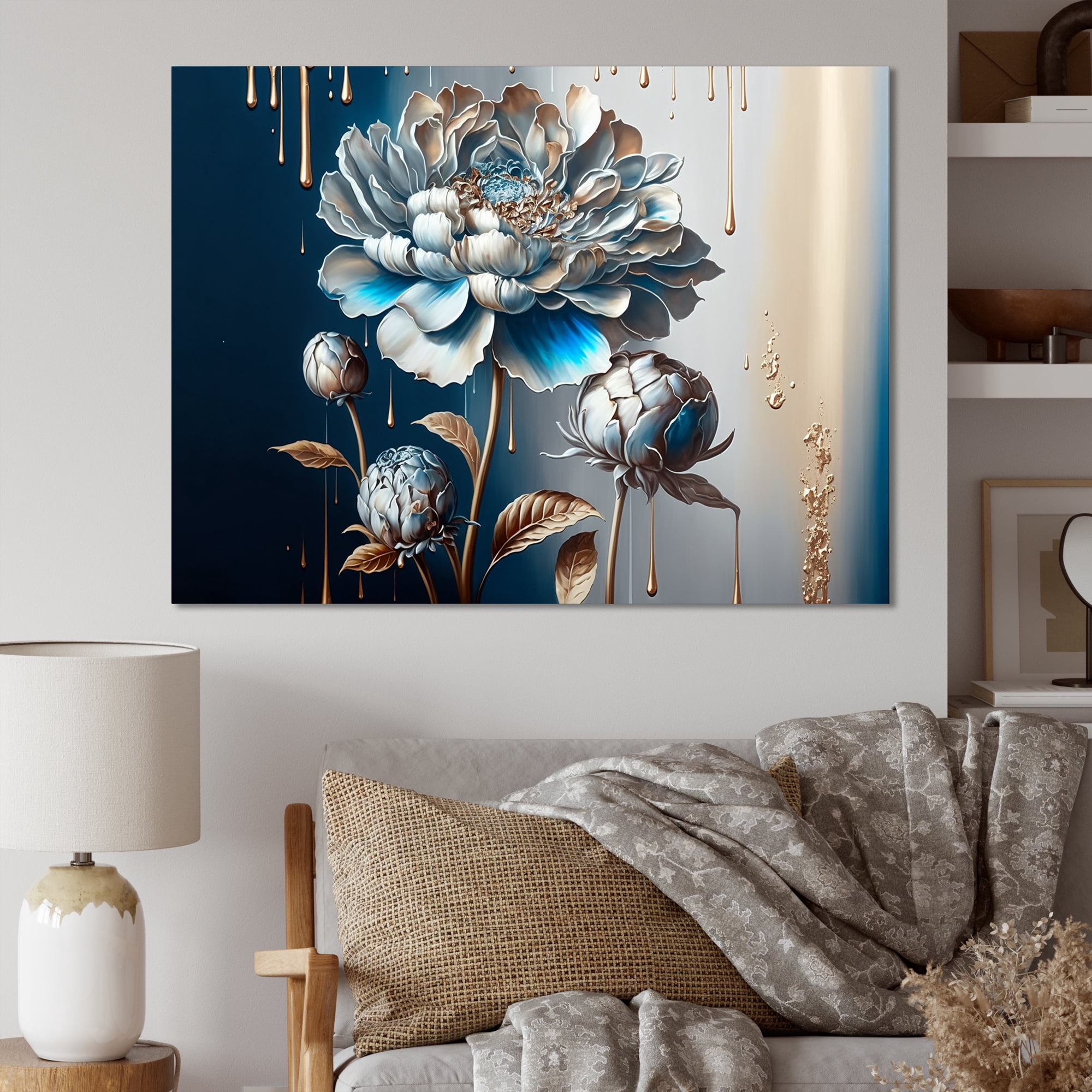 Designart Ice Blue Zinnia Flowers Canvas Wall Art