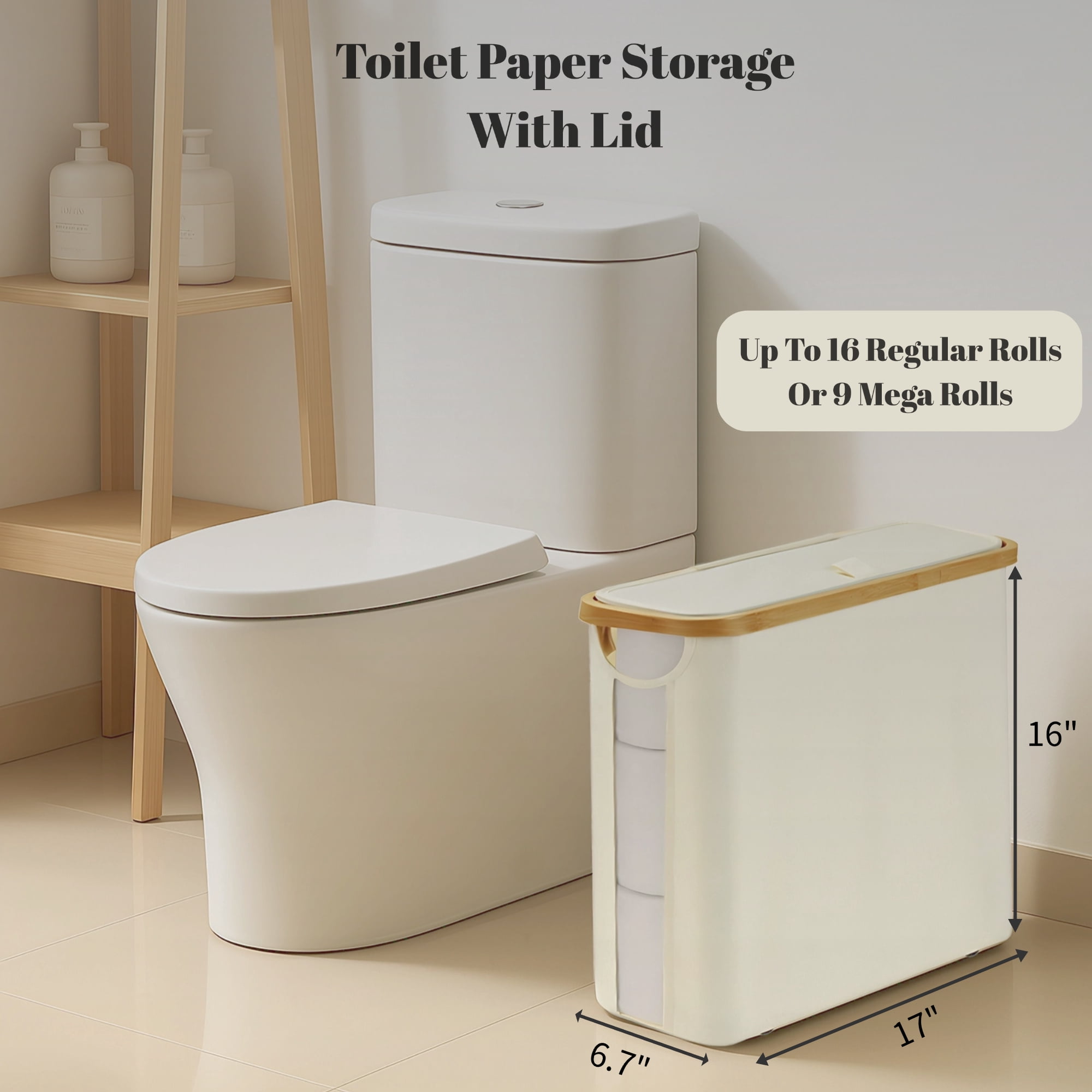 Glee Max Toilet Paper Storage Container with Lid Organizer for 9-16 Rolls, Toilet Paper Basket Holder for Bathroom, Closet, Beige