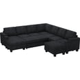 thumbnail image 3 of Belffin D103.8"xW103.8"xH36.4" Chenille Modular Sofa Sectional Sofa With Pull Out Bed, Armrests With Cup Holder Removable Cover Modular Sectional Sleeper Sofa With Storage For Living Room, Dark Grey, 3 of 10