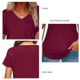 thumbnail image 4 of Camiseta de mujer simple con rayas verticales de corte holgado y manga corta con cuello en V de color puro para el verano, 4 of 6