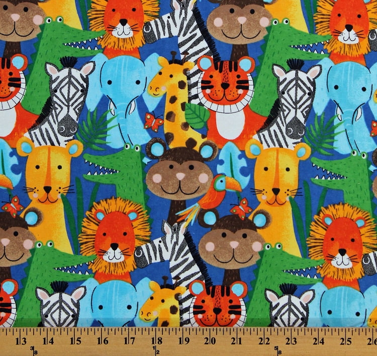 Flannel Jungle Animals Zebras Monkeys Elephants Giraffes Lions Safari