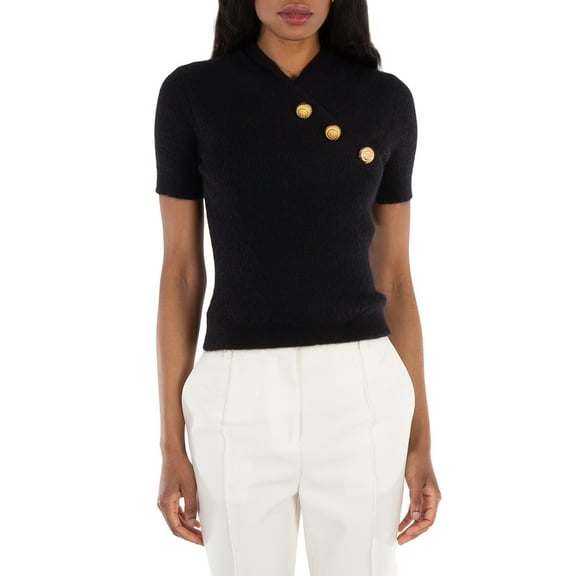 Balmain Embossed-Button Short-Sleeve T-Shirt, Brand Size 34 (US Size 2)