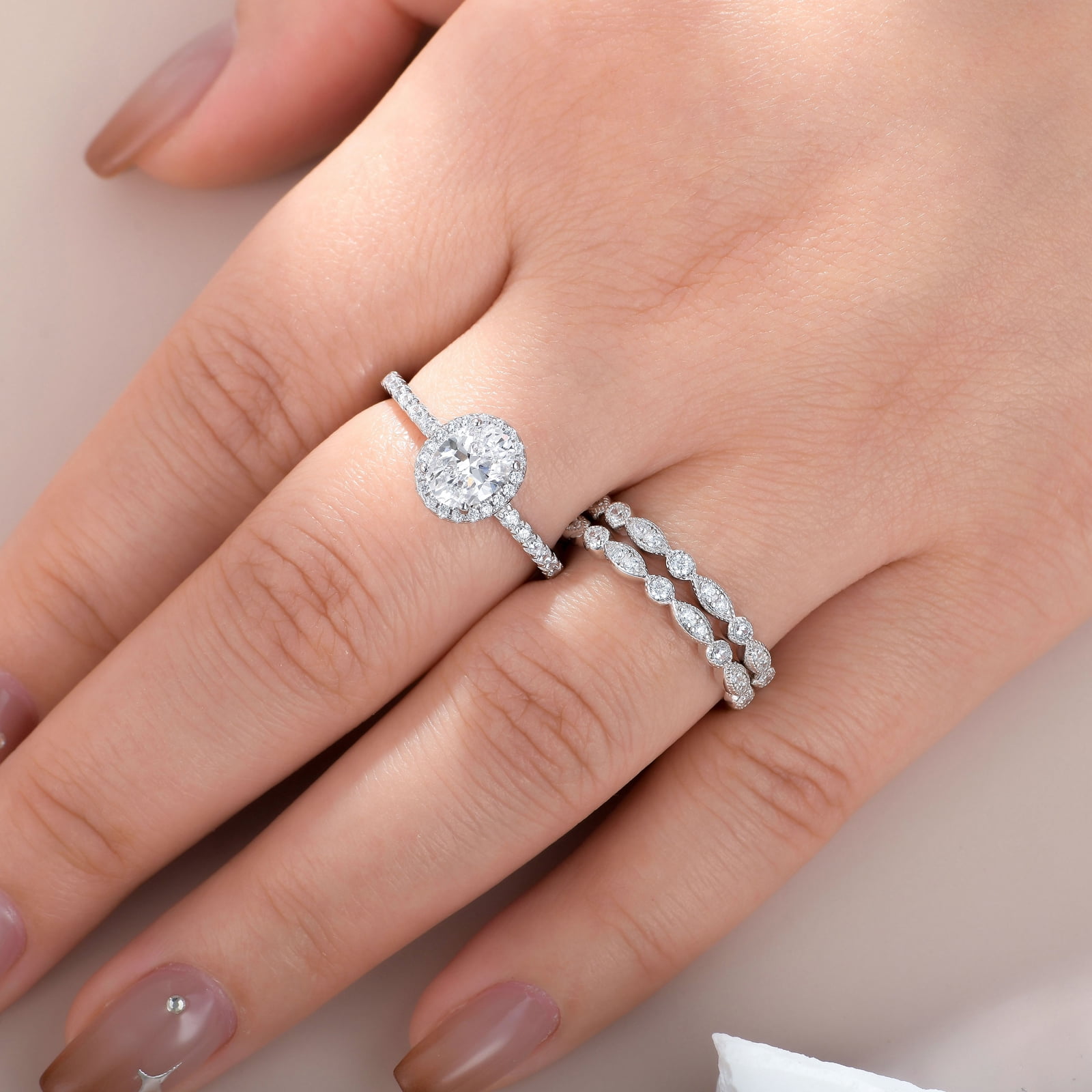 Newshe Jewellery Engagement Sets Wedding Rings for Women 925 Sterling Silver 3pcs White Cz Size 6