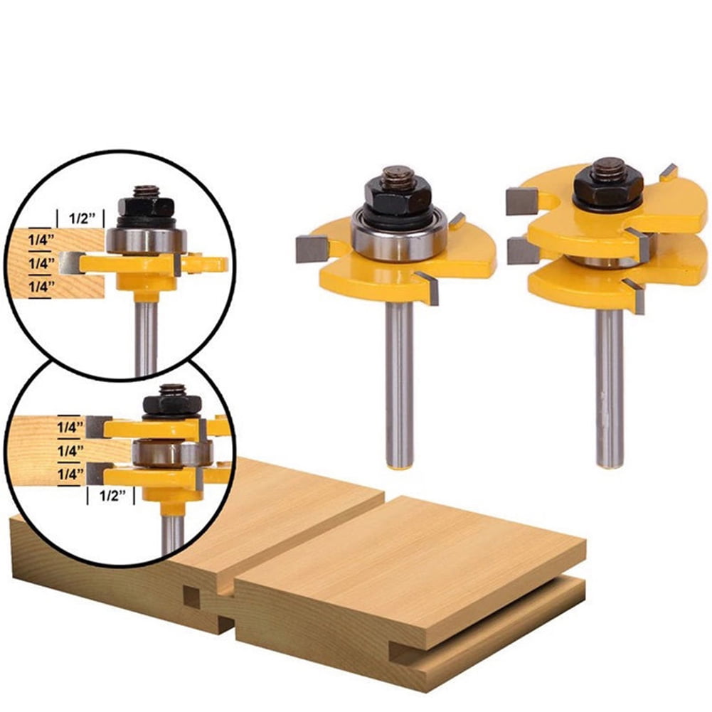 2pcs Bits Tongue /& Groove Router Bit Set 1//4/" Shank T Shape Wood Milling Cutting
