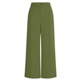 thumbnail image 4 of acuever Suit Trousers Women's High Waist Trousers Wide Leg Fabric Elegant Straight Leg Business Outfit Chic Pleated Trousers Long Vacation Women's Casual Pants Green Supportive Waistband（L）, 4 of 7