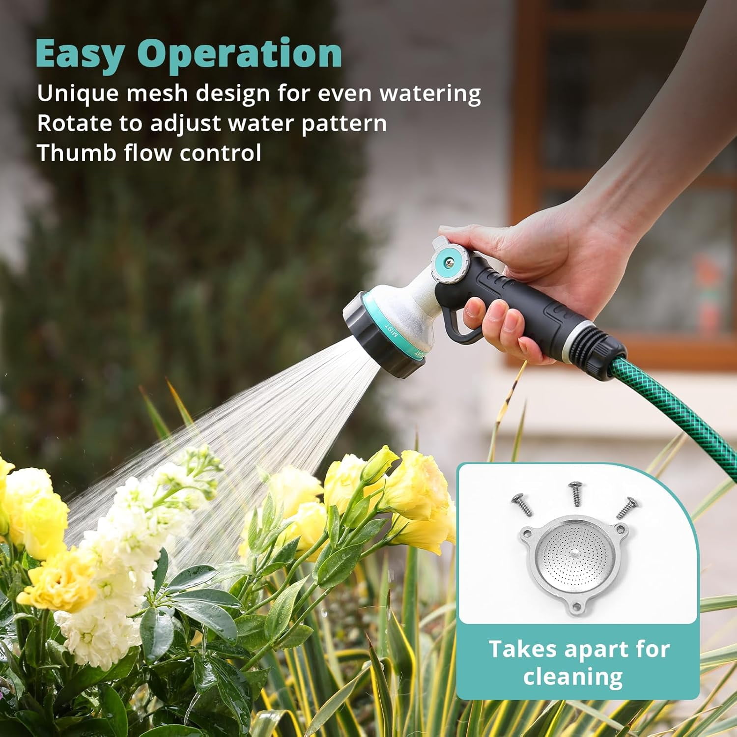 Garden Hose Nozzle Heavy Duty, 6 Adjustable Spray Patterns, Water Sprayer Nozzle with Thumb Control & Soaker Mode, Slip Resistant Hose Sprayer Nozzle for Watering Lawn, Car Wash, Pet Cleaning & Patio