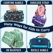 Bentgo Kids Lunch Bag - Double-Insulated, Reusable Lunch Bag for Kids 3+ with Adjustable Strap; Holds Lunch Box/Water Bottle/Snacks; Easy-Clean, Water-Resistant & Pockets (Confetti - Abyss Blue)