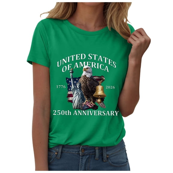 TOWED22 250 Anniversary USA Shirts for Women Freedom Shirt American Flag Graphic Tees Casual Crew Neck Tshirt(Green,S)